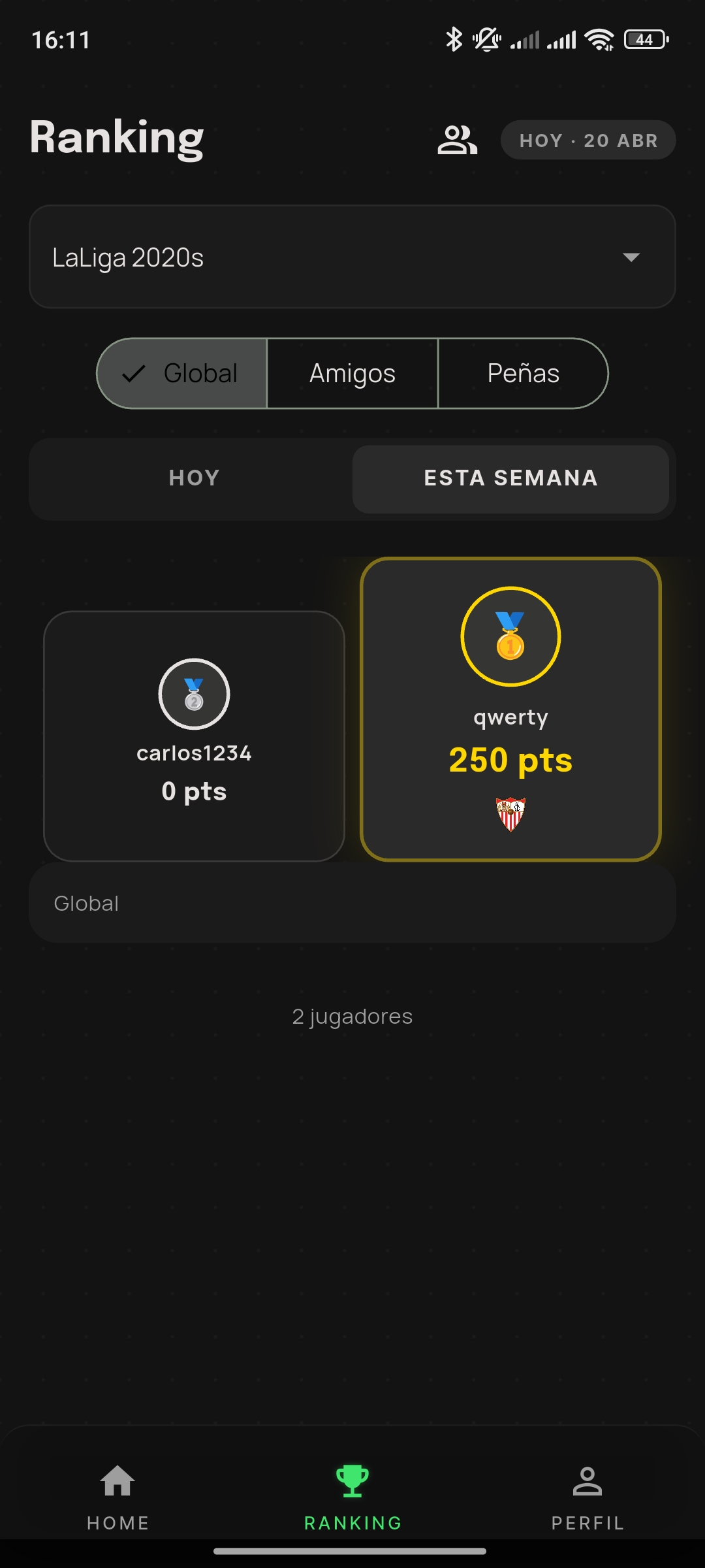 Ranking global de Final Whistle con los jugadores más destacados de la semana